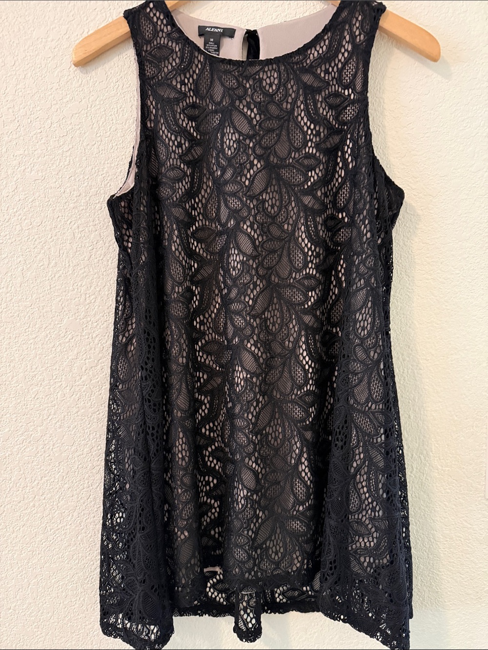 Alfani “Winter Rose” Lined Black Lace Tunic Tank/Dress, Medium